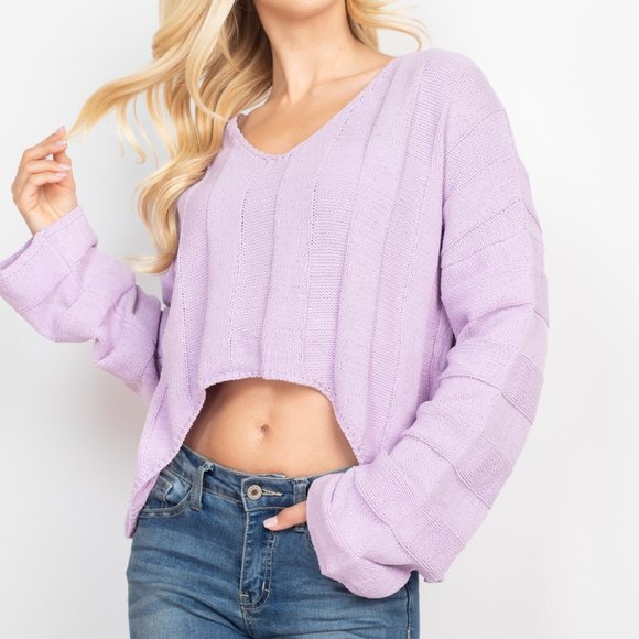 Lavender Purple U-Shaped Cutout Oversized Sweater: Cozy and Stylish Chunky Knit - Picture 4 of 9